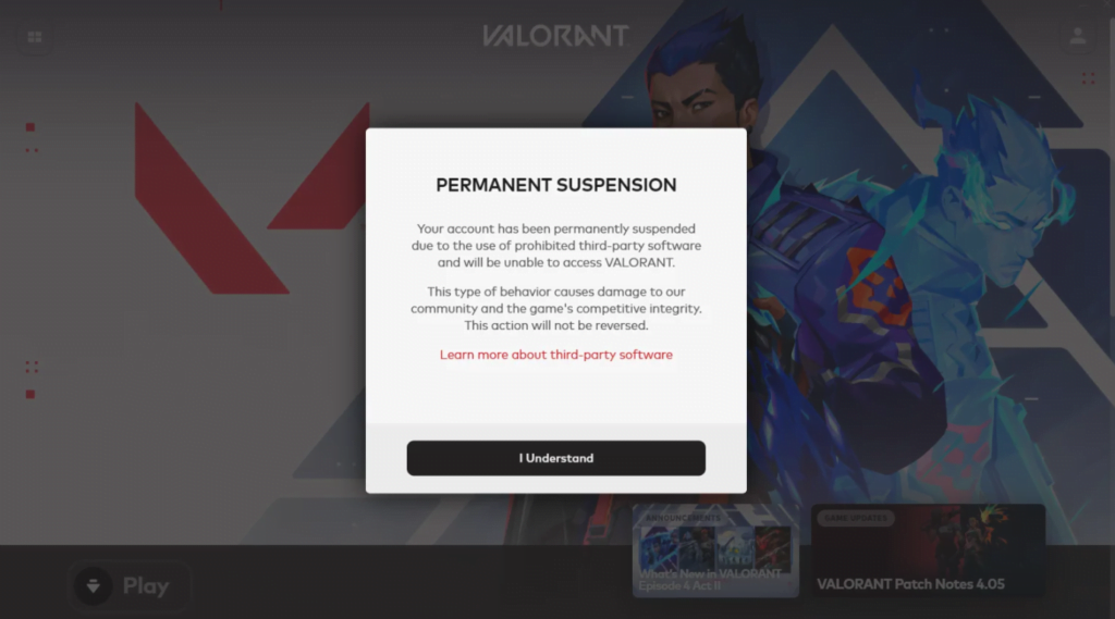 Valorant banned account - permanent suspension